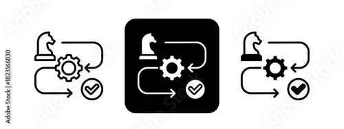 Strategic Roadmap  Solid color and black line drawing vector illustration set