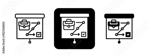 Strategic Planning  Solid color and black line drawing vector illustration set