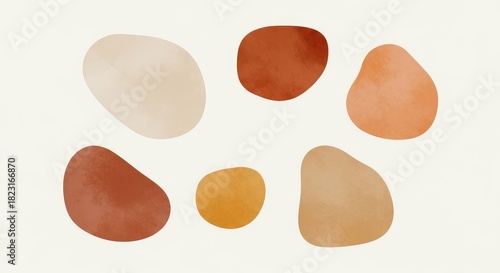 Abstract watercolor shapes in neutral earth tones on a white background