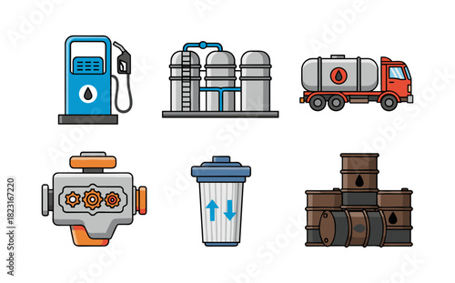 Oil gas fuel industry production and distribution icons
