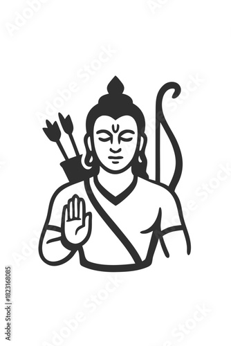Illustration of Hindu God Lord Ram Silhouette Logo Icon | Indian Divine Deity Vector Art