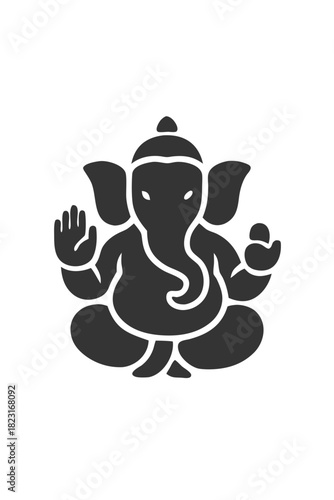 Illustration of Hindu God Ganesh Black Silhouette Logo Icon | Spiritual Indian Deity Vector Art