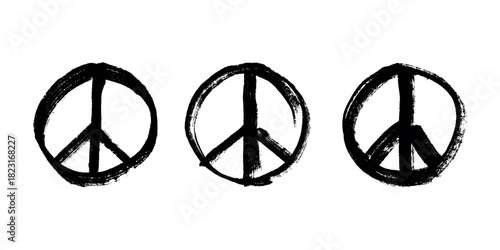 Set of hand drawn peace sign No war symbol Hippie clipart in doodle style Single element for print, web, design, decor