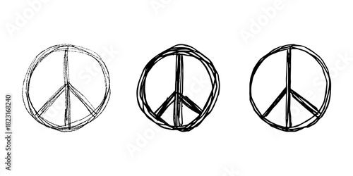 Set of hand drawn peace sign No war symbol Hippie clipart in doodle style Single element for print, web, design, decor