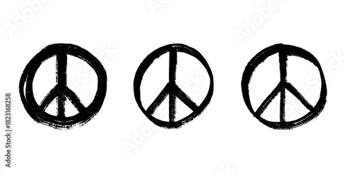Set of hand drawn peace sign No war symbol Hippie clipart in doodle style Single element for print, web, design, decor