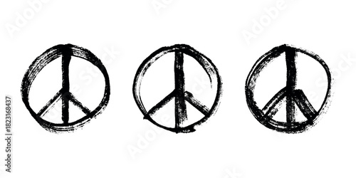 Set of hand drawn peace sign No war symbol Hippie clipart in doodle style Single element for print, web, design, decor