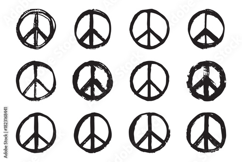 Set of hand drawn peace sign No war symbol Hippie clipart in doodle style Single element for print, web, design, decor