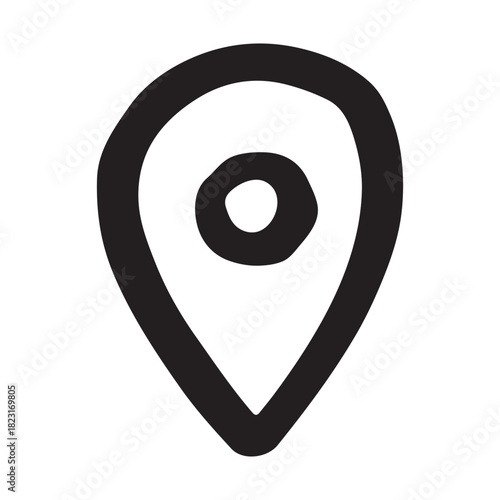 Hand drawn map pin Map marker pointer sign GPS and mapping tools Location pin symbol Pinpoint clipart in doodle style Single element for web, design