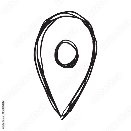 Hand drawn map pin Map marker pointer sign GPS and mapping tools Location pin symbol Pinpoint clipart in doodle style Single element for web, design