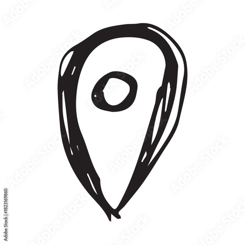 Hand drawn map pin Map marker pointer sign GPS and mapping tools Location pin symbol Pinpoint clipart in doodle style Single element for web, design