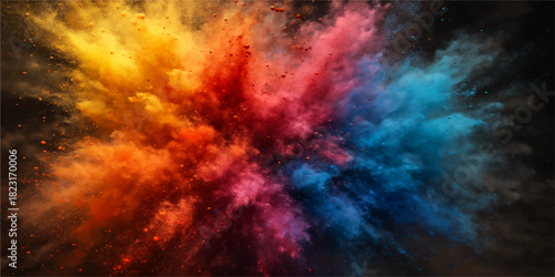 Abstract, colorful space background featuring a fiery red nebula, light, smoke, and star galaxy texture