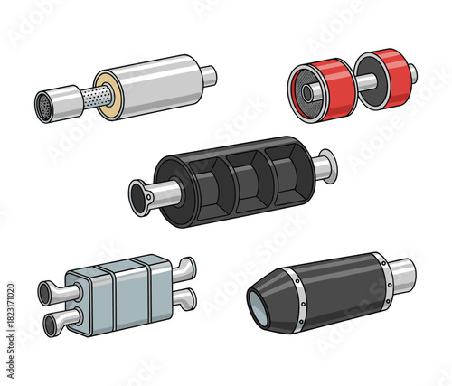 Exhaust system mufflers and silencers for vehicles