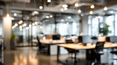 Fototapeta Naklejka Na Ścianę i Meble -  Abstract blurred office interior room. blurry working space with defocused effect. use for background or backdrop in business concept. High quality