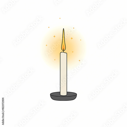 A single lit candle with a warm glow and sparks.