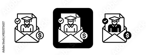 Recommendation Letter  Solid color and black line drawing vector illustration set