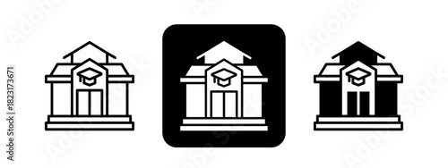 University  Solid color and black line drawing vector illustration set