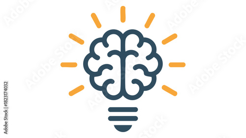 Bright idea brain lightbulb icon