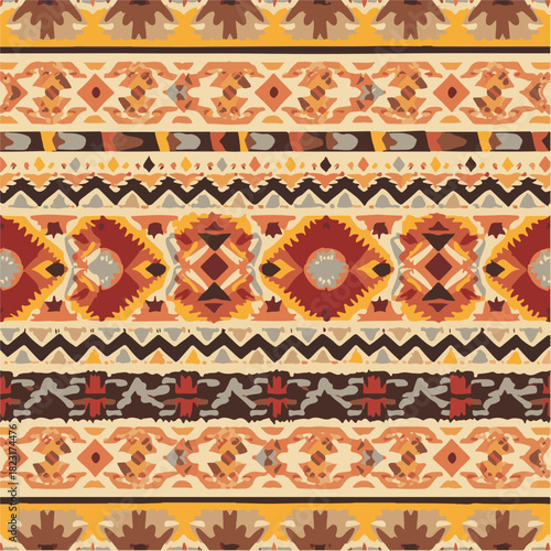 Ethnic Tribal Border Pattern Vector,Abstract Geometric Tribal Background Illustration,Hand Drawn African and Aztec Pattern Design,Boho Folk Art Tribal Ornament Vector,Colorful Ethnic Design.