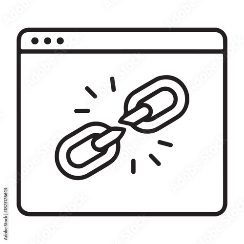 Broken link icon inside a browser window representing website error