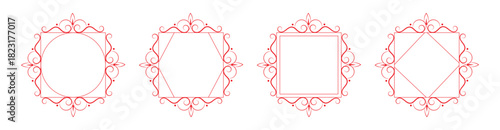 Pink Vintage Ornate Frame Set: Filigree Border, Circle, Square, Hexagon, Diamond Shapes