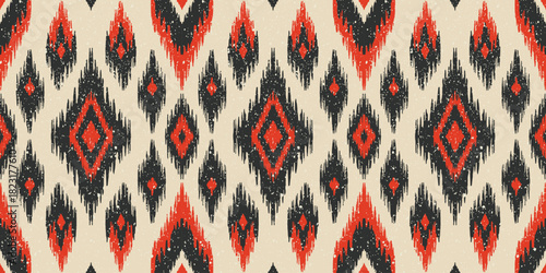 Ethnic abstract ikat art. Seamless pattern in tribal, folk embroidery, and Mexican style. Aztec geometric art ornament print. Design for carpet, wallpaper, clothing, wrapping, fabric, cover, textile