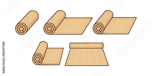 Bamboo mat rolling and unrolling animation frames
