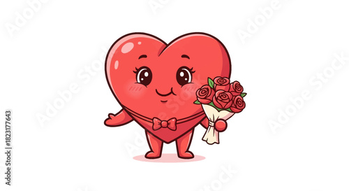 Adorable heart character with roses for Valentine's Day greetings, love themed designs, and heartwarming messages of affection and friendship
