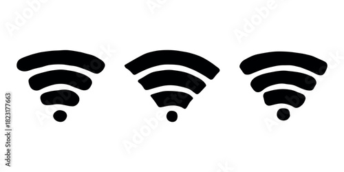 Set of hand drawn free wifi spot zone sign Public wi-fi area sign Wireless internet clipart in doodle style Single element for print, web, design, decor 3G, 4G, 5G, 6G, IoT