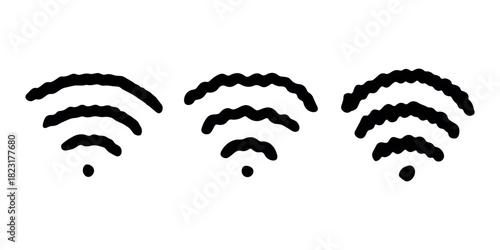 Set of hand drawn free wifi spot zone sign Public wi-fi area sign Wireless internet clipart in doodle style Single element for print, web, design, decor 3G, 4G, 5G, 6G, IoT