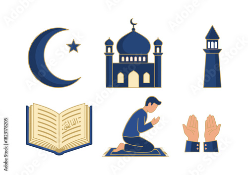 Islamic culture and Ramadan celebration symbols set