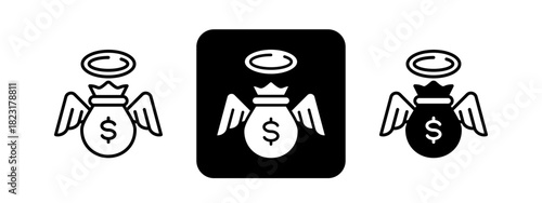 Angel Investor  Solid color and black line drawing vector illustration set