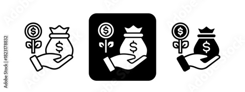 Funding  Solid color and black line drawing vector illustration set