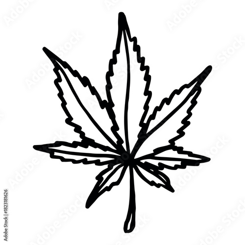 Hand drawn cannabis leaf Medicine marijuana Hemp leaves clipart in doodle style Single element for print, web, design, decor