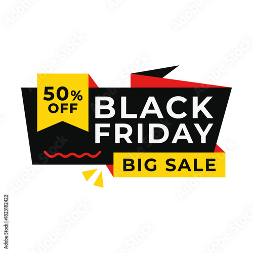 Black Friday Big Sale Badge Label in Colorful Flat Colored Style for Seasonal Retail Promotion
