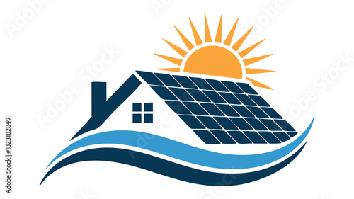 Solar panel house roof with sun