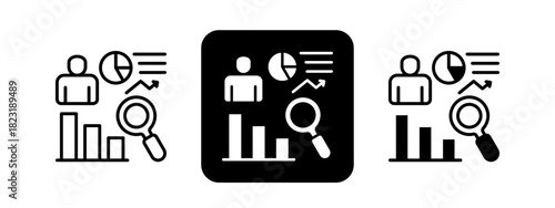 Competitor Analysis  Solid color and black line drawing vector illustration set