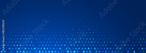 Blue neon triangle texture. Glowing arrow geometric background. Tech triangular mosaic pattern wallpaper. Up arrow halftone gradient for healthcare banner, business booklet, science poster. Vector