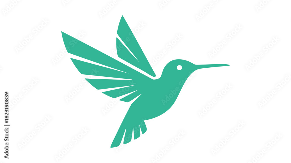 Fototapeta premium Flying teal hummingbird symbol