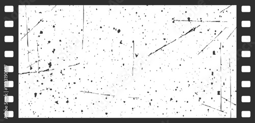 Film grain filter. Grunge filmstrip border frame. Gritty textures and scratches for distressed design. Vector illustration