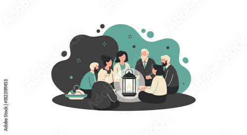 A diverse group of people gathers around a lantern, fostering connection and sharing experiences in a cozy, intimate setting.