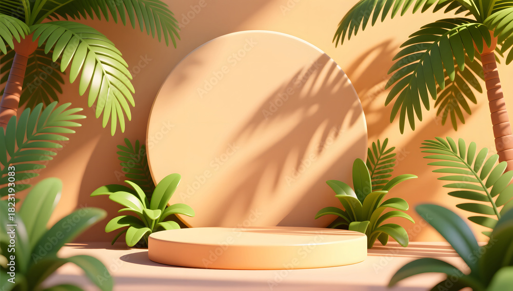 Obraz premium Summer sunlight greenery round display illustration