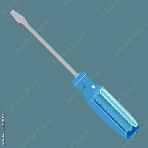 Classic manual screwdriver with blue plastic handle and steel shaft for technical drawing and hardware store catalog