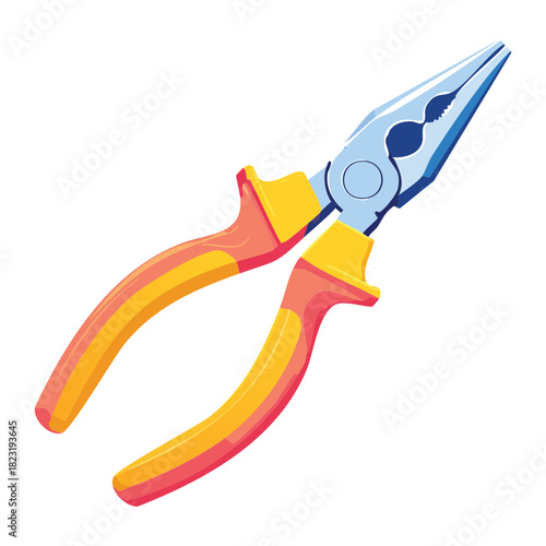 Industrial needle nose pliers with orange and yellow handle for precision electrical work and professional hardware maintenance tasks