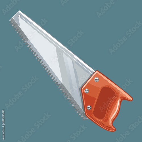 Durable hand saw with brown handle and long sharp blade for professional timber cutting and carpentry workshop projects
