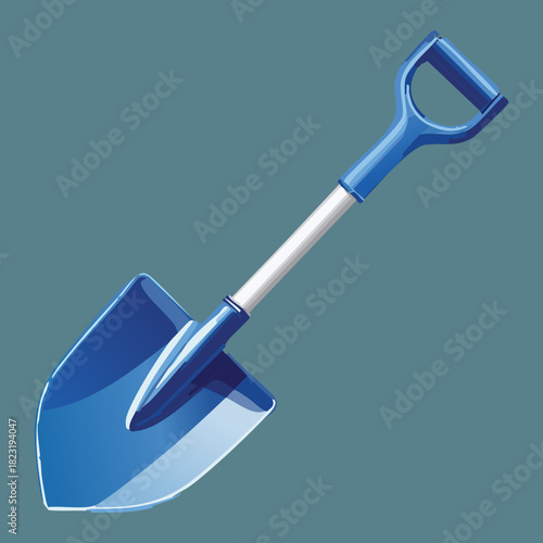 Blue metal shovel tool for gardening and construction work with a D-grip handle for better leverage and digging