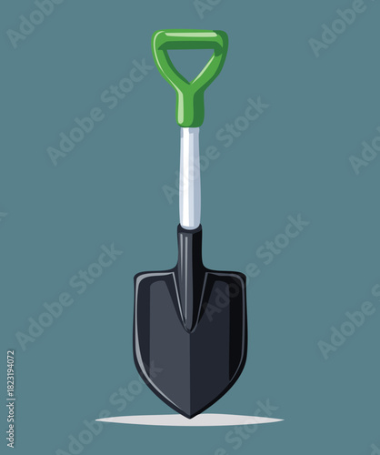 Professional gardening spade tool with a green handle for landscaping backyard maintenance and agricultural soil digging work