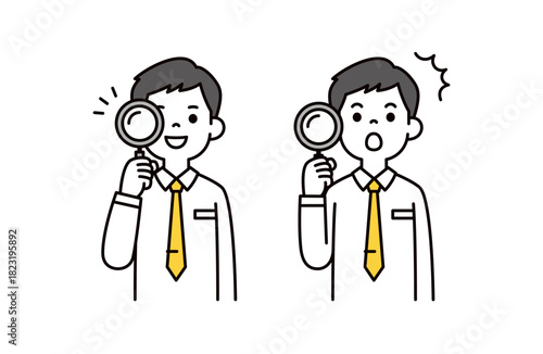 分析・発見・検索する、ワイシャツを着た若い男性のシンプルな上半身ベクターイラスト素材