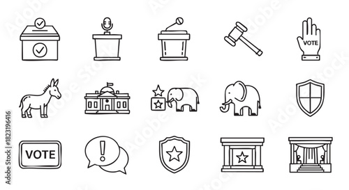 Political icons set representing election campaign democracy government and communication