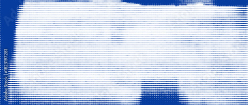 Blue distressed line pattern texture. Horizontal striped glitch background. Damaged xerox scan effect concept wallpaper. Linear halftone photocopy scratches backdrop. Worn paper punk print. Vector