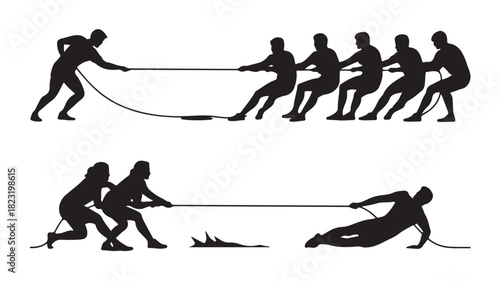 Silhouette illustration of a tug of war a competitive sport requiring teamwork and strength vector design isolated on white